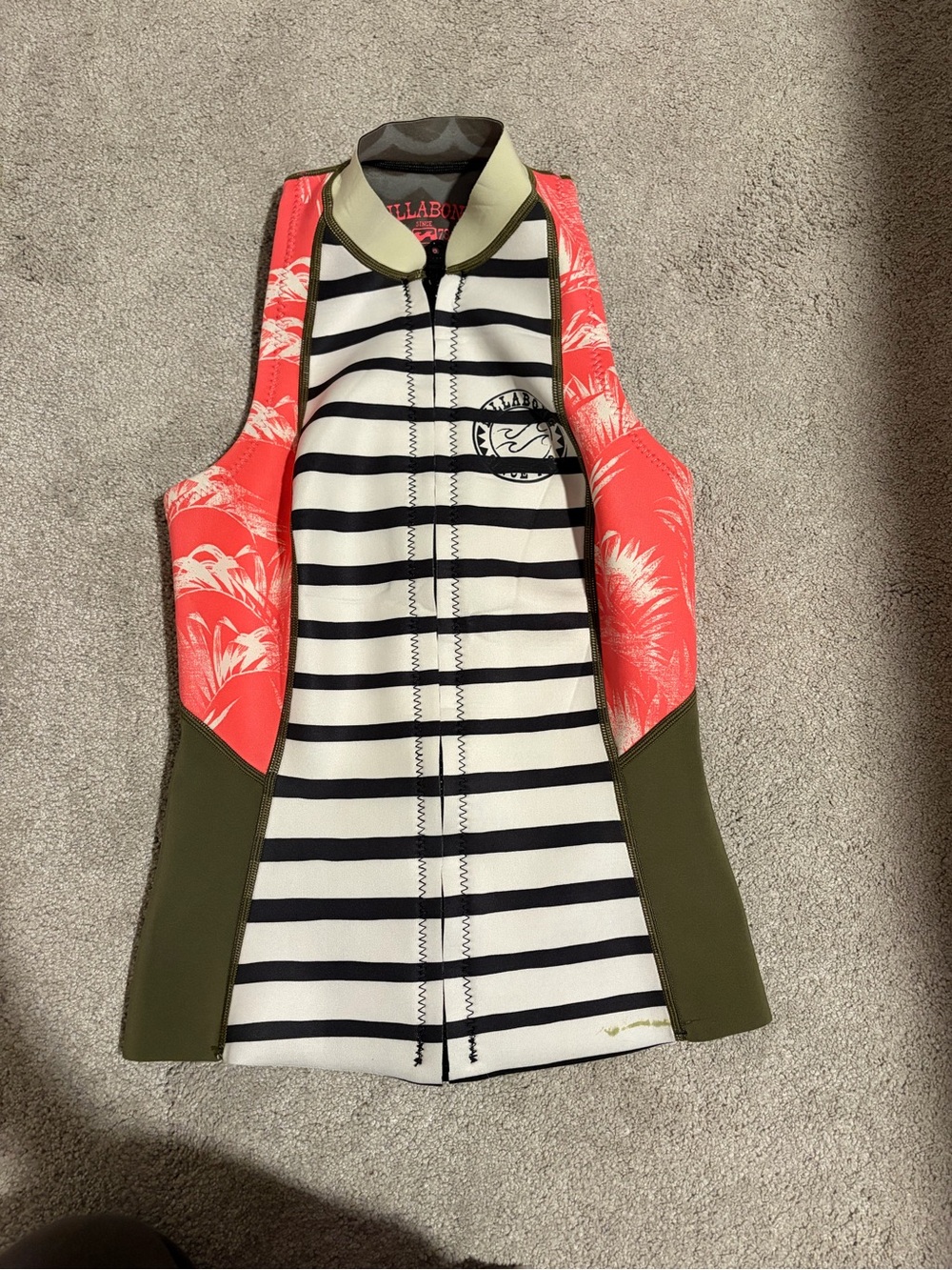 Billabong Coral Floral & Olive Striped Neoprene Vest